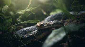 un serpiente despacio deslizándose mediante el maleza foto