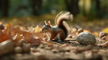 A squirrel gathering and hiding nuts for the winter photo