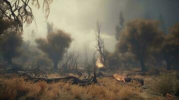 A wildfire slowly regenerating life after destruction photo