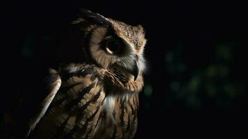 An owl silently hunting for prey in the night photo