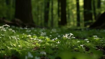 The blossoming of wildflowers in the forest during spring photo