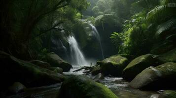 The cascading waterfall in the heart of a rainforest photo