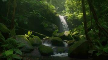 The cascading waterfall in the heart of a rainforest photo