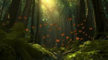 The migration of monarch butterflies through the forest photo