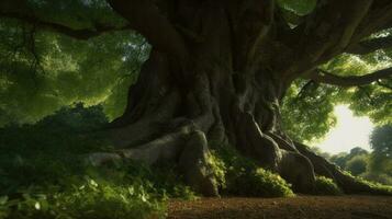 The slow creep of ivy overtaking a massive oak tree photo