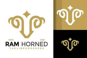 Luxury Ram Horn Star logo design vector symbol icon illustration