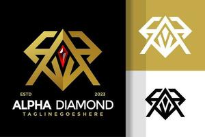 dorado alfa diamante joyería logo diseño vector símbolo icono ilustración