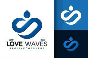 Letter S Love Waves Drop logo design vector symbol icon illustration