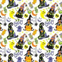 Cute monster and candys, halloween illustration for kids product. Seamless pattern for fabric, wrapping, textile, wallpaper, clothes. Vector. vector