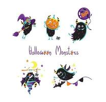 Cute monsters. Halloween kids illustration. Magic halloween. Vector