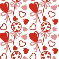 Lollipops on heart shape. Valentine's day. Seamless pattern. Vector
