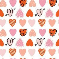 Hand drawing hearts on doodle style. San Valentines Day. Seamless pattern vector