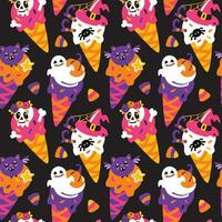 Ice cream cones with Halloween decor. Funny kids print. Seamless pattern vector