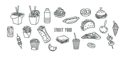 Street food. Icon set. Monochrome. Vector. vector