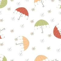 Vector seamless pattern with leaf and umbrella hand drawn style illustration design for fabric textile