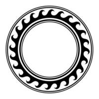 Round wave border frame maori design black and white vector