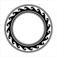 Round wave border frame maori design black and white vector