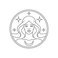 vintage circle sign Line art women logo design badge vector