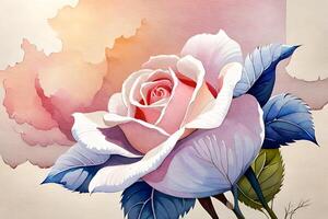 watercolor illustration of a blossoming rose. AI generate photo