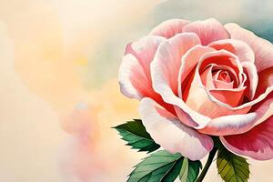 watercolor illustration of a blossoming rose. AI generate photo