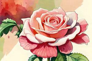 watercolor illustration of a blossoming rose. AI generate photo