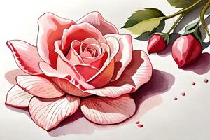 watercolor illustration of a blossoming rose. AI generate photo