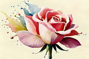 watercolor illustration of a blossoming rose. AI generate photo