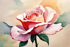 watercolor illustration of a blossoming rose. AI generate photo