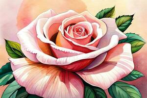 watercolor illustration of a blossoming rose. AI generate photo