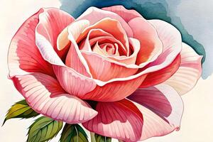 watercolor illustration of a blossoming rose. AI generate photo