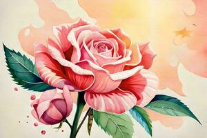 watercolor illustration of a blossoming rose. AI generate photo