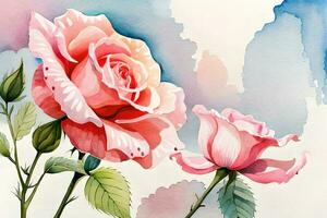 watercolor illustration of a blossoming rose. AI generate photo