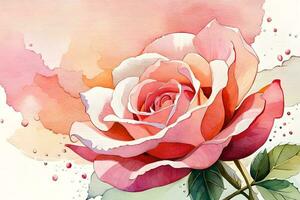 watercolor illustration of a blossoming rose. AI generate photo