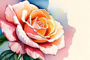 watercolor illustration of a blossoming rose. AI generate photo