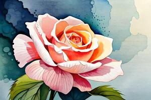 watercolor illustration of a blossoming rose. AI generate photo