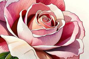 watercolor illustration of a blossoming rose. AI generate photo