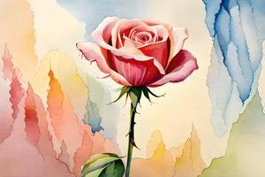 watercolor illustration of a blossoming rose. AI generate photo