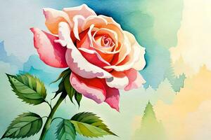 watercolor illustration of a blossoming rose. AI generate photo