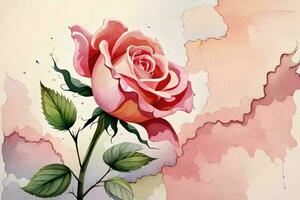 watercolor illustration of a blossoming rose. AI generate photo