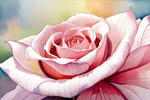 watercolor illustration of a blossoming rose. AI generate photo