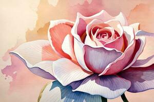 watercolor illustration of a blossoming rose. AI generate photo