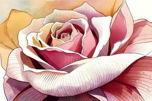 watercolor illustration of a blossoming rose. AI generate photo