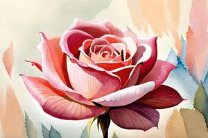 watercolor illustration of a blossoming rose. AI generate photo