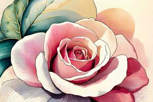 watercolor illustration of a blossoming rose. AI generate photo