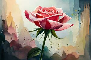 watercolor illustration of a blossoming rose. AI generate photo