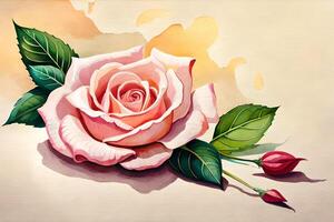 watercolor illustration of a blossoming rose. AI generate photo