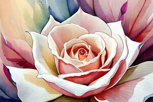 watercolor illustration of a blossoming rose. AI generate photo