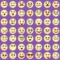 Set of Emoticons. Set of Emoji. Smile icons, Funny cartoon yellow emoji and emotions icon collection. Mood and facial emotion icons. Crying, smile, laughing, joyful, sad, angry and happy faces, vector