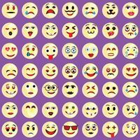 conjunto de emoticonos conjunto de emojis sonrisa iconos, gracioso dibujos animados amarillo emoji y emociones icono recopilación. estado animico y facial emoción iconos llanto, sonrisa, reír, alegre, triste, enojado y contento caras, vector