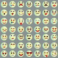 conjunto de emoticonos conjunto de emojis sonrisa iconos, gracioso dibujos animados amarillo emoji y emociones icono recopilación. estado animico y facial emoción iconos llanto, sonrisa, reír, alegre, triste, enojado y contento caras, vector